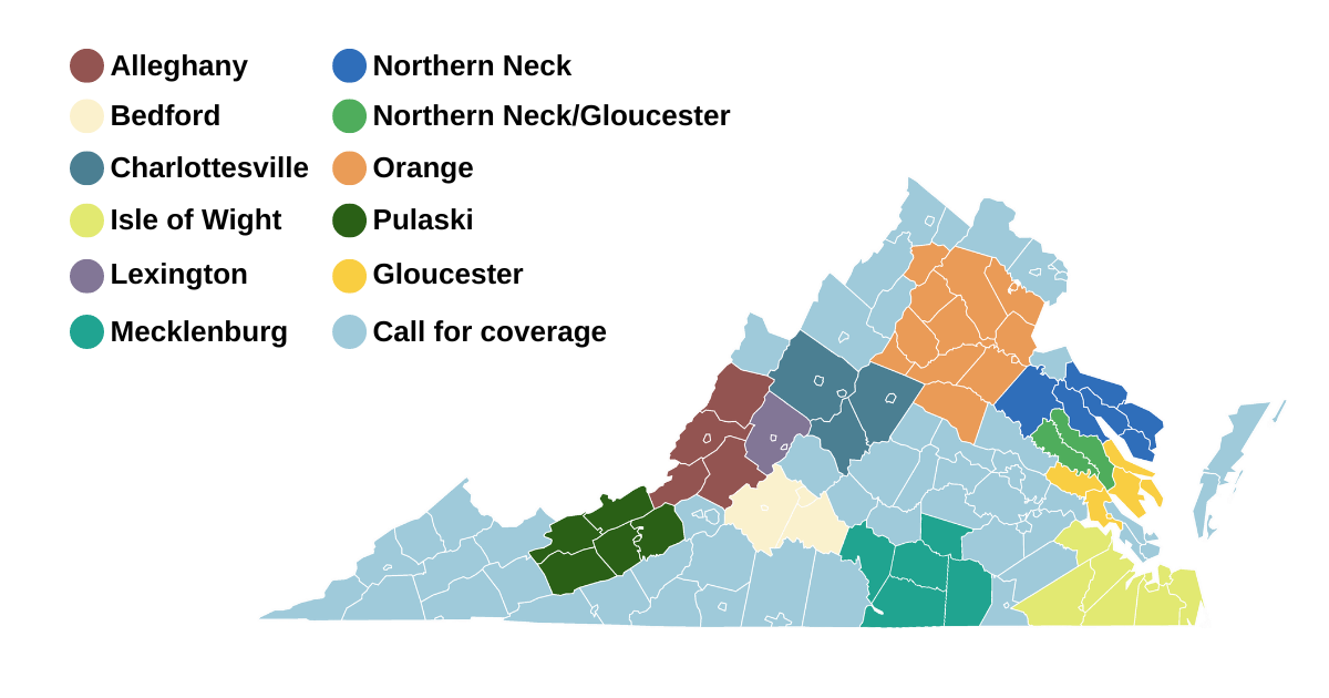 A map of AmeriCare Plus' coverage area.