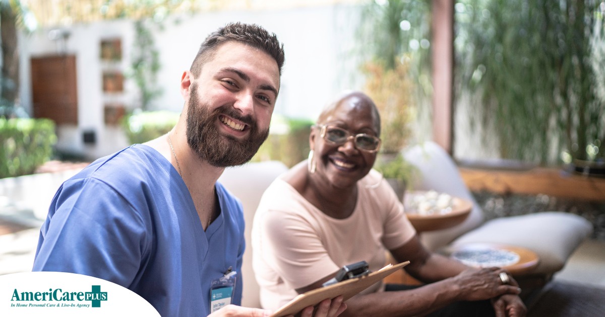 A happy caregiver and client represent the results of quality training and support for those in the caregiving field.