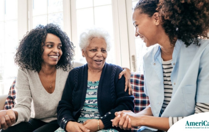 Caregiver talking to a family about Elderly Care
