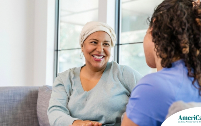 Senior woman benefiting from home care during cancer treatment.